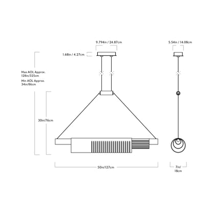 Coax Linear LED Pendant Light - line drawing.