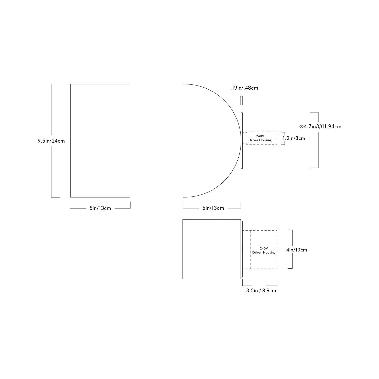 Cora LED Wall Light - line drawing.