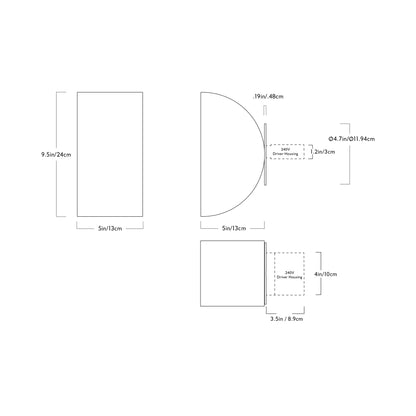 Cora LED Wall Light - line drawing.