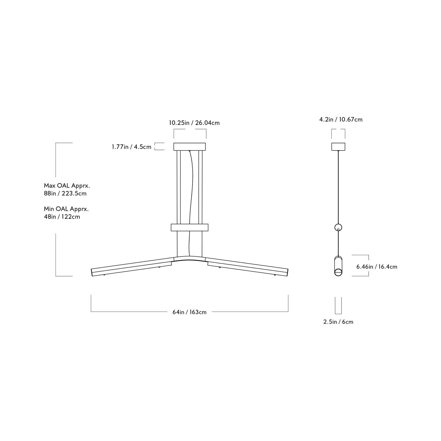 Counterweight LED Pendant Light - line drawing.
