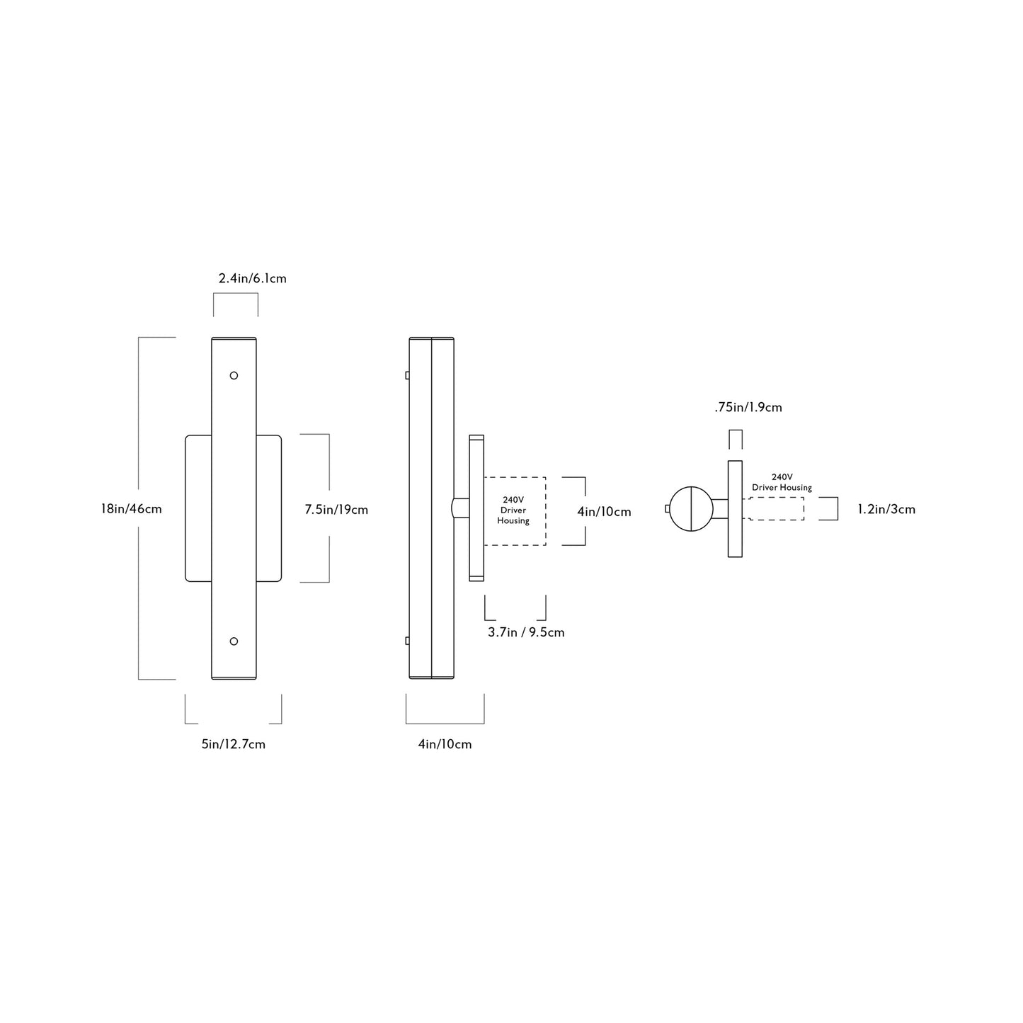 Counterweight Rectangle LED Wall Light - line drawing.