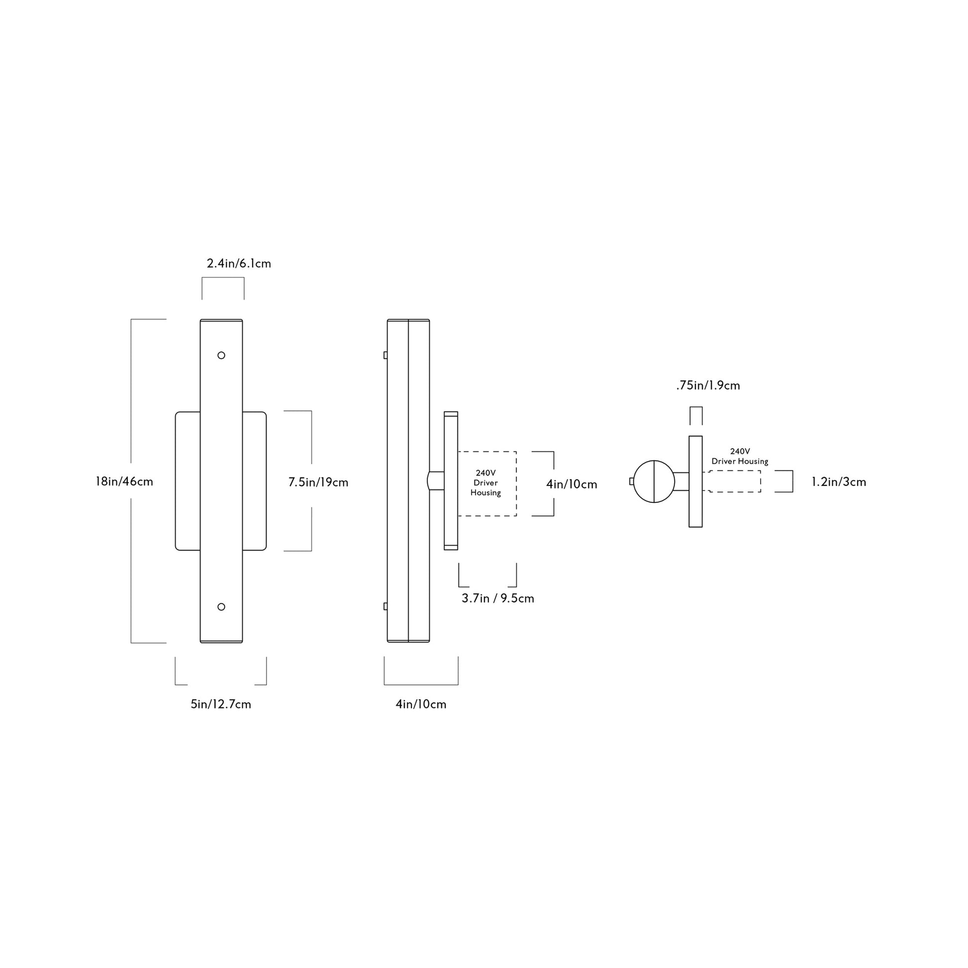 Counterweight Rectangle LED Wall Light - line drawing.