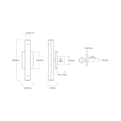Counterweight Rectangle LED Wall Light - line drawing.