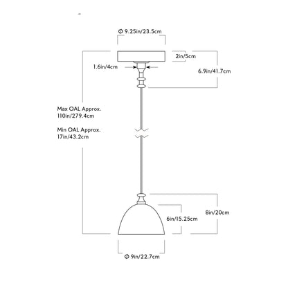 Del Playa Corded Single LED Pendant Light - line drawing.