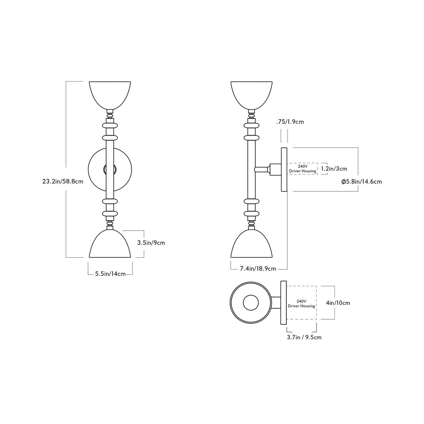Del Playa Double Arm LED Wall Light - line drawing.