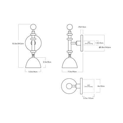 Del Playa Single Arm LED Wall Light - line drawing.