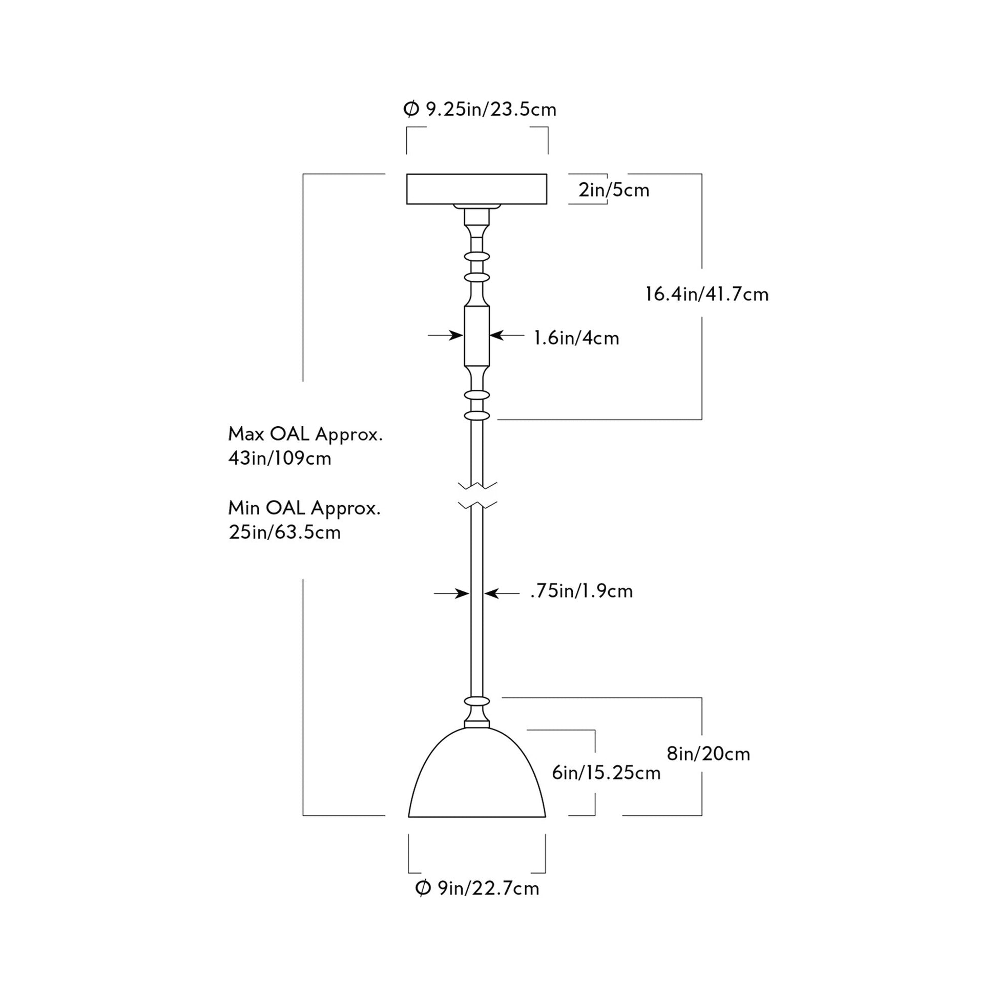Del Playa Stemmed LED Pendant Light - line drawing.