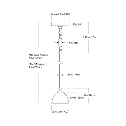 Del Playa Stemmed LED Pendant Light - line drawing.