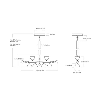 Del Playa Two Arm LED Pendant Light - line drawing.