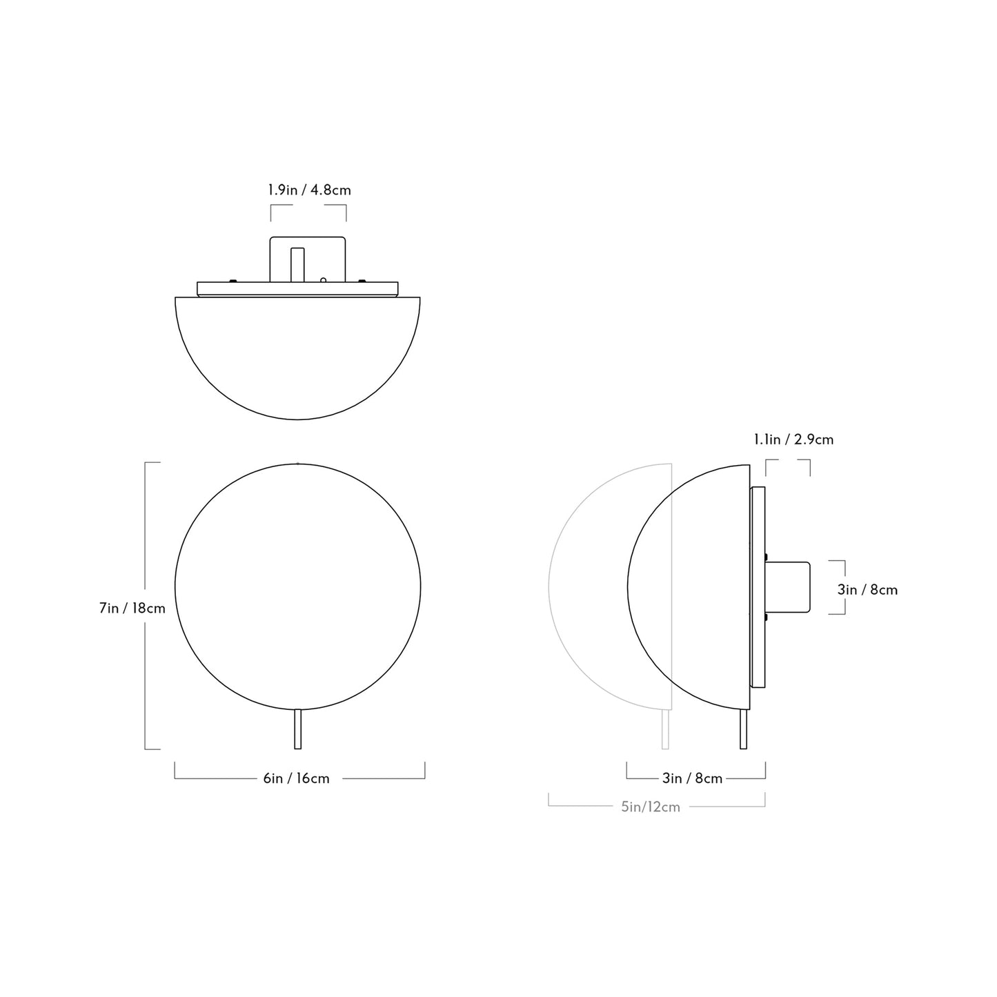 Eclipse LED Wall Light - line drawing.