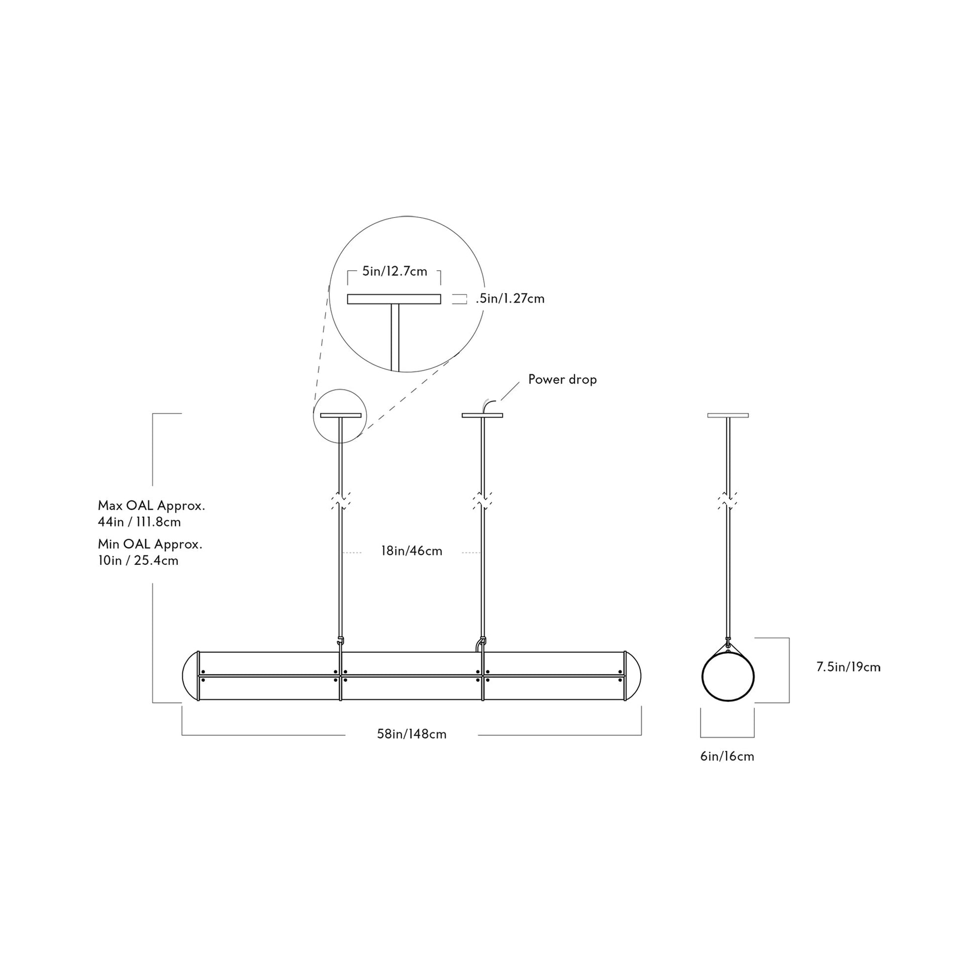 Endless Linear LED Pendant Light - line drawing.