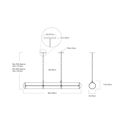Endless Linear LED Pendant Light - line drawing.