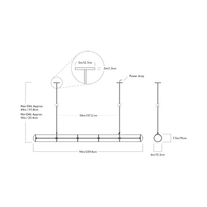 Endless Linear LED Pendant Light - line drawing.