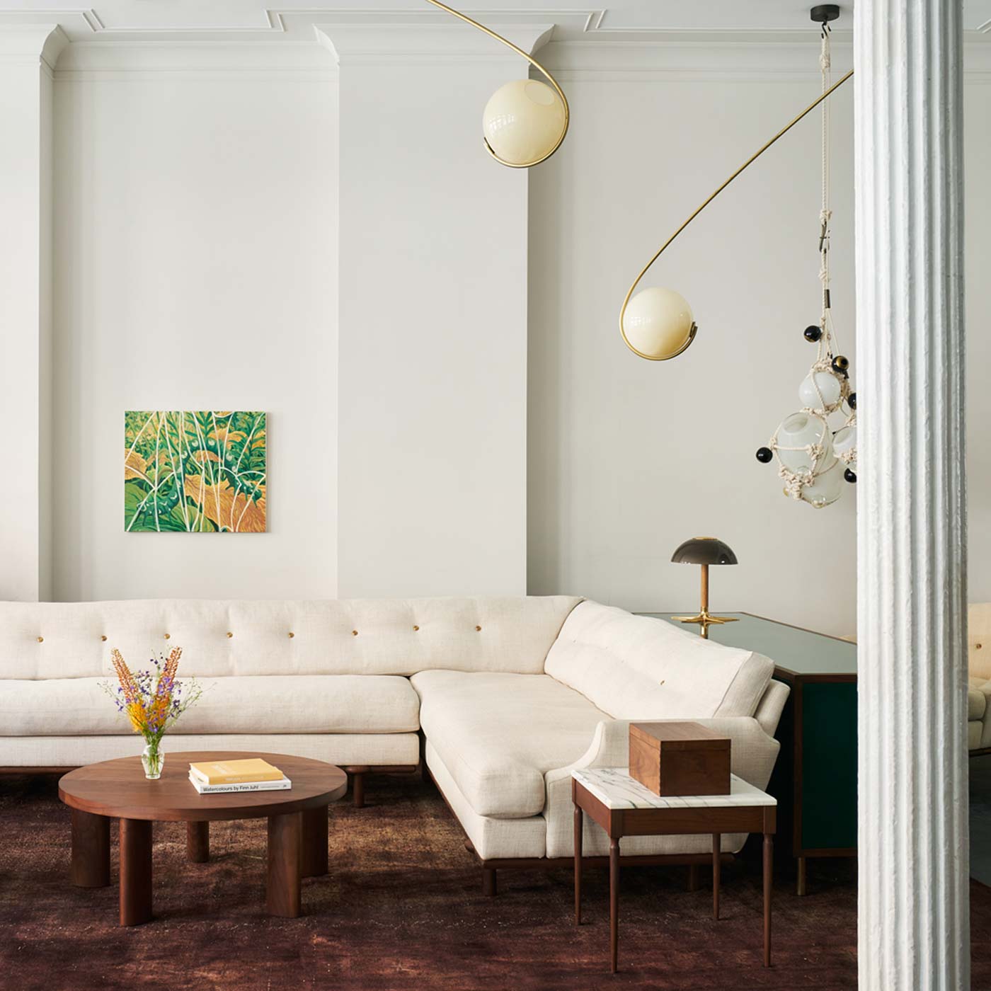 Fiddlehead Flush Mount Ceiling Light in living room.