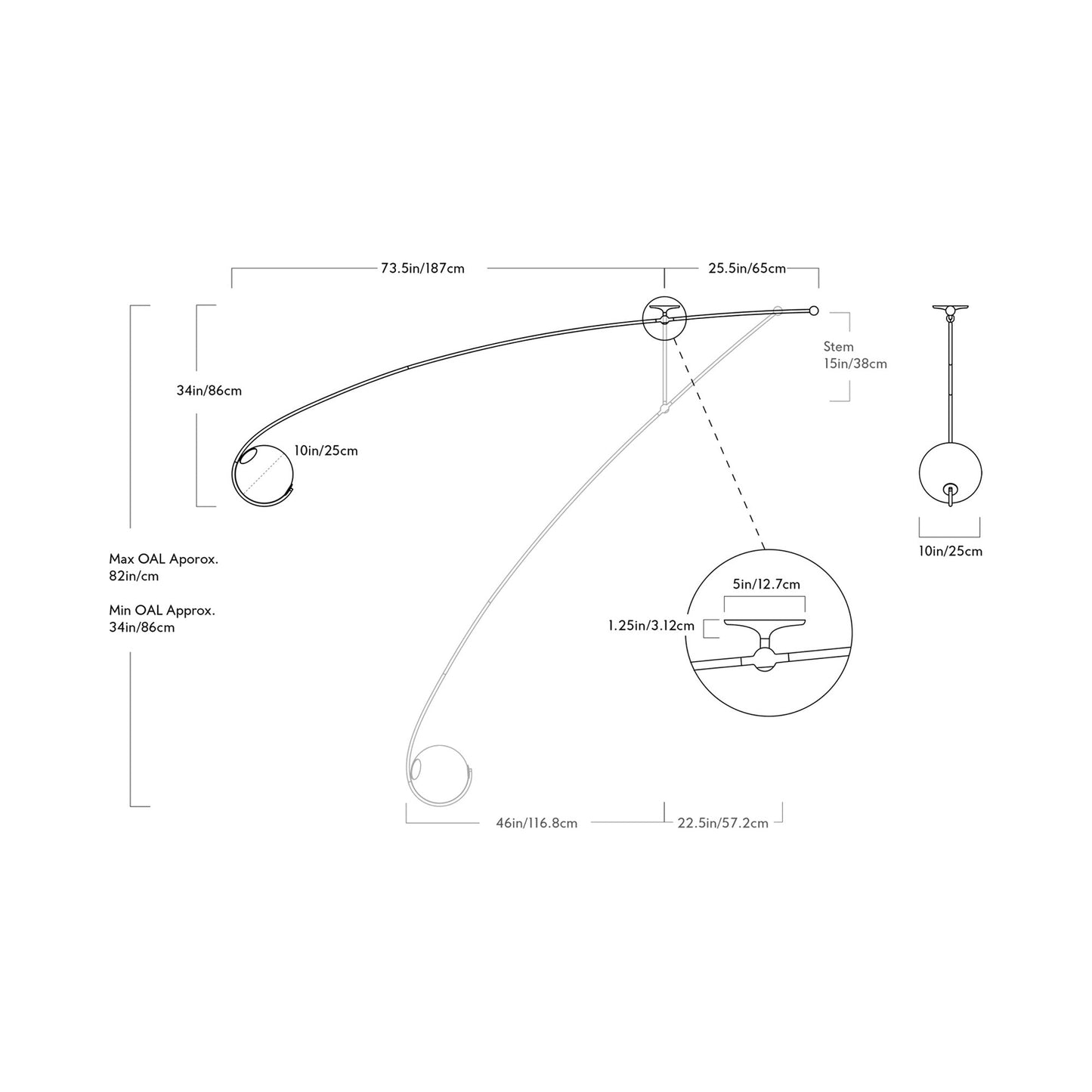 Fiddlehead Flush Mount Ceiling Light - line drawing.