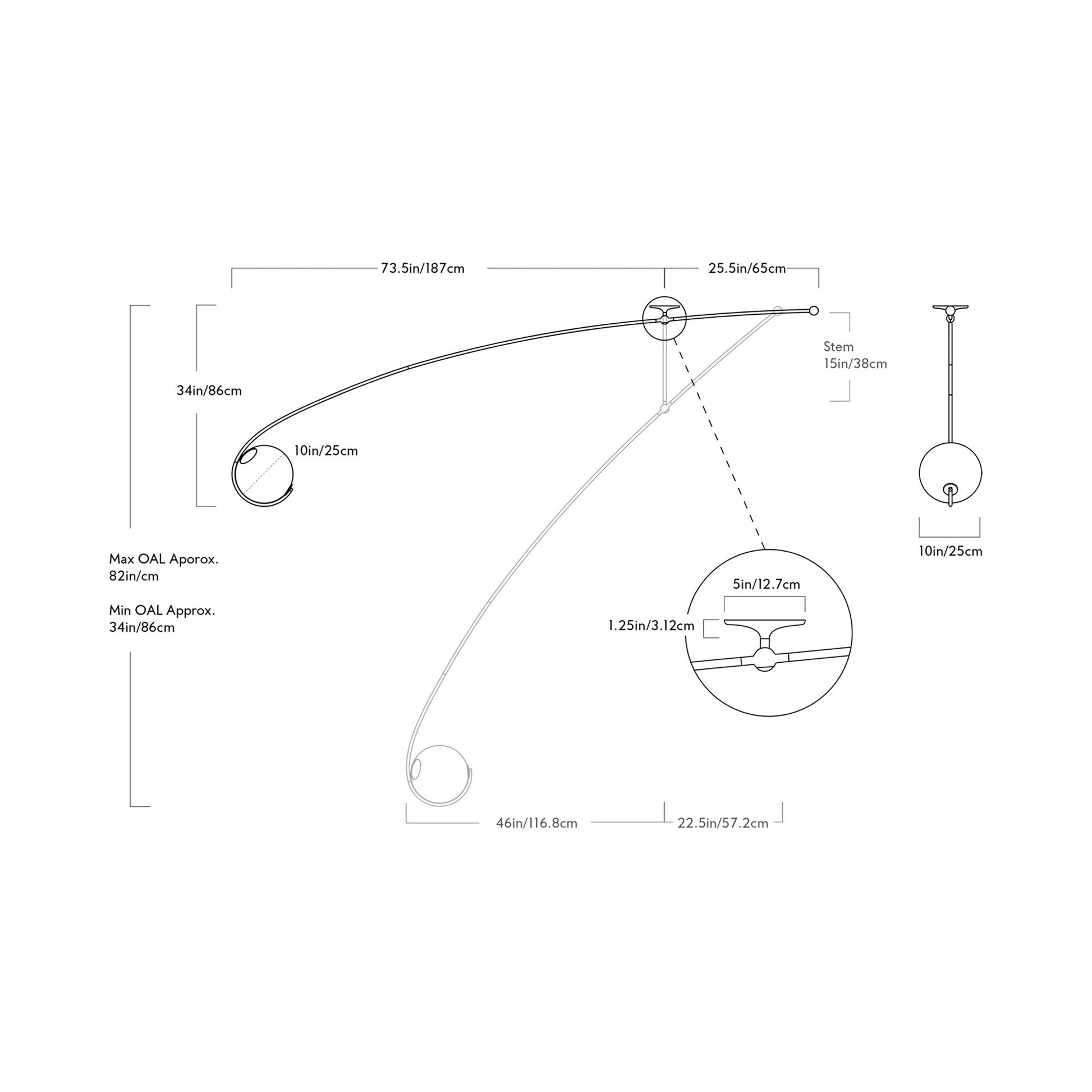 Fiddlehead Flush Mount Ceiling Light - line drawing.