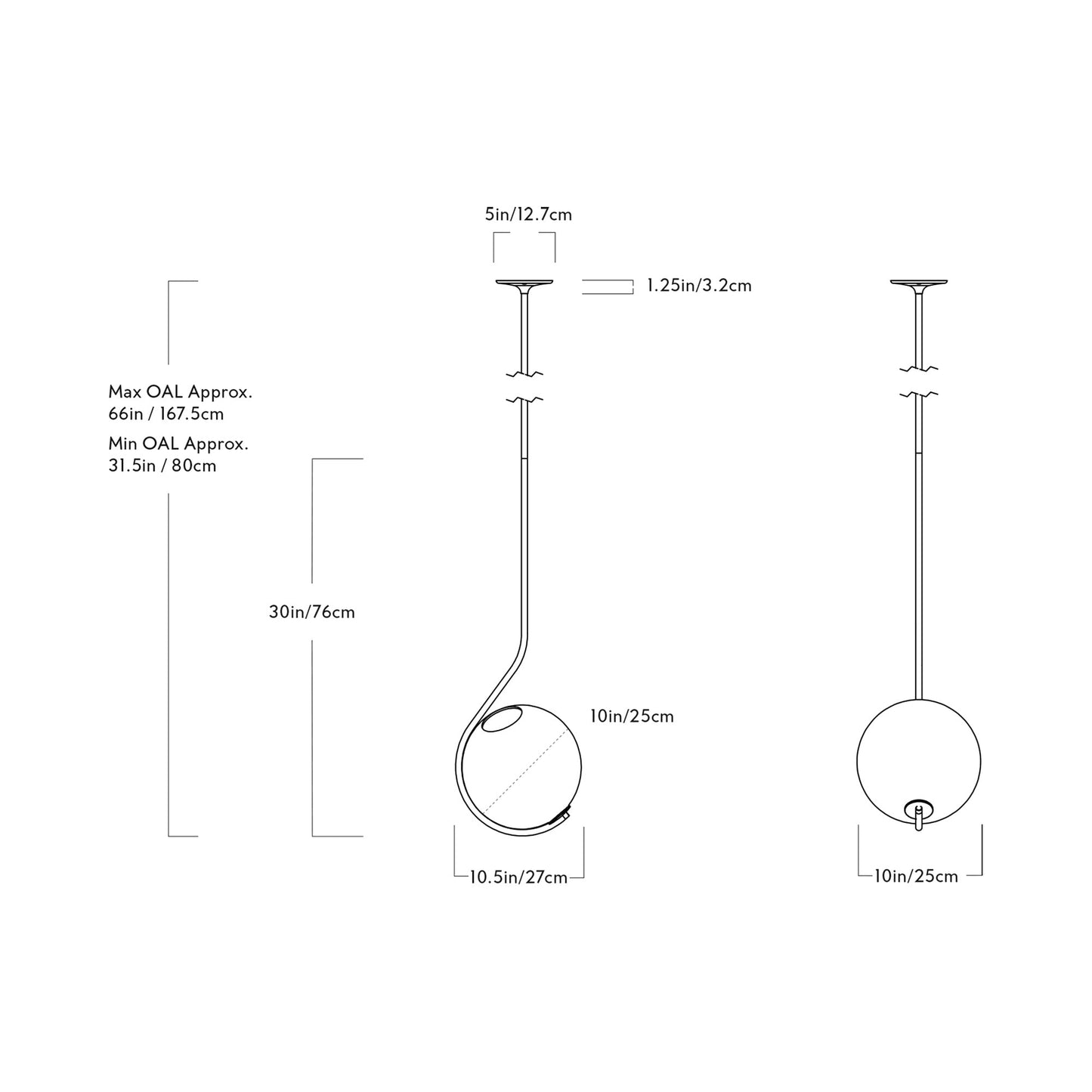 Fiddlehead Pendant Light - line drawing.