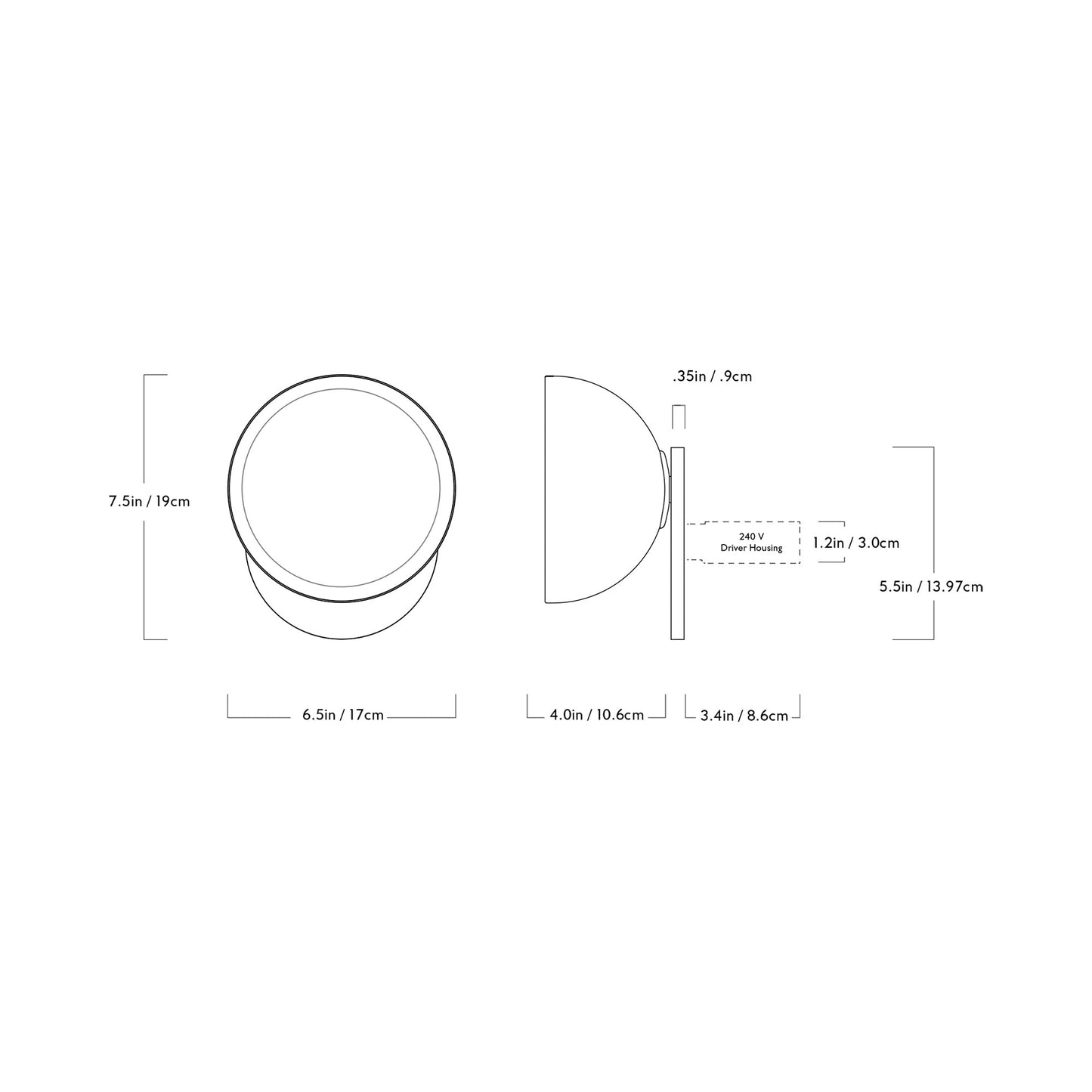 Geode LED Wall Light - line drawing.