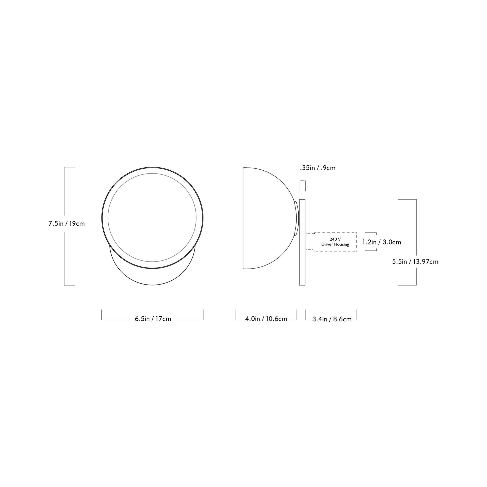 Geode LED Wall Light - line drawing.