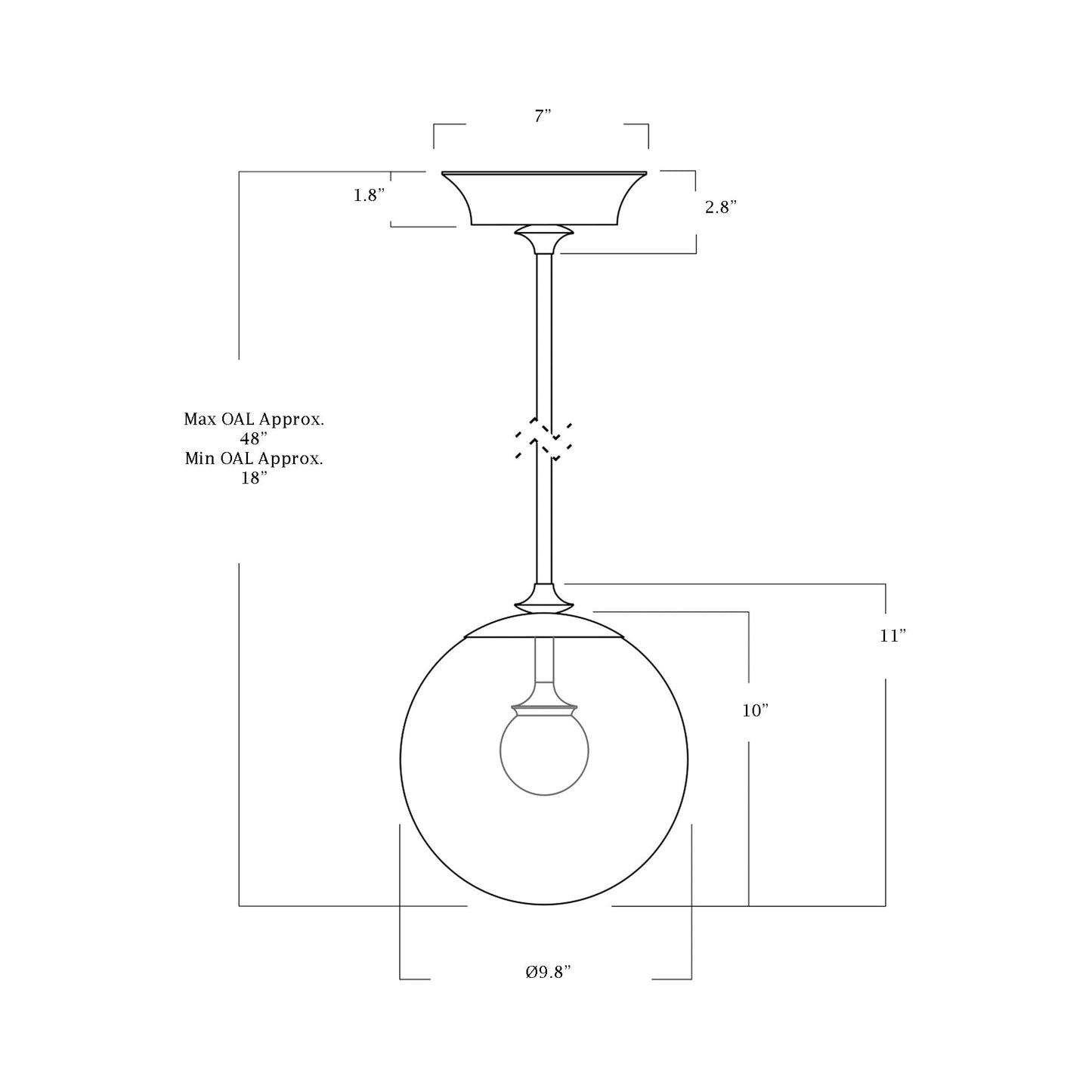 The Roll and Hill Globe LED Pendant Light - line drawing.