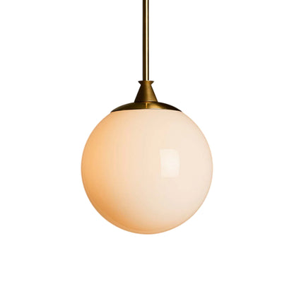 The Roll and Hill Globe RAHP2 LED Pendant Light in Brass/Opal Glass with Smooth Texture.