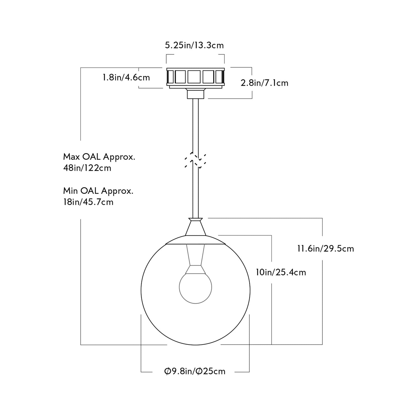 The Roll and Hill Globe RAHP2 LED Pendant Light - line drawing.
