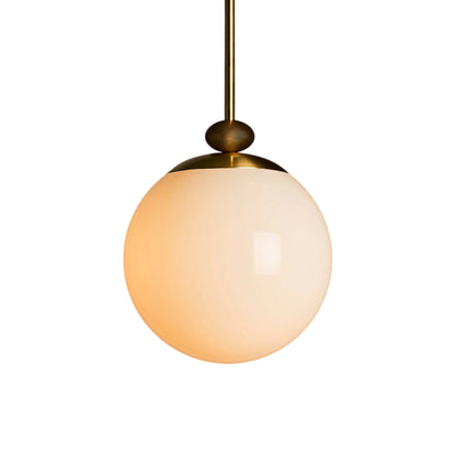 The Roll and Hill Globe RAHP3 LED Pendant Light in Brass/Opal Glass with Smooth Texture.