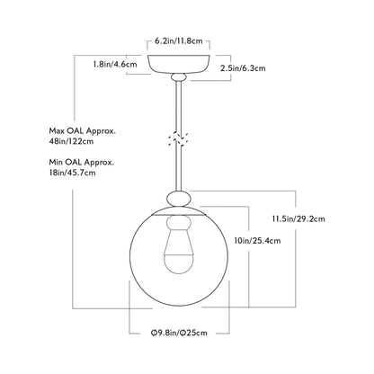 The Roll and Hill Globe RAHP3 LED Pendant Light - line drawing.