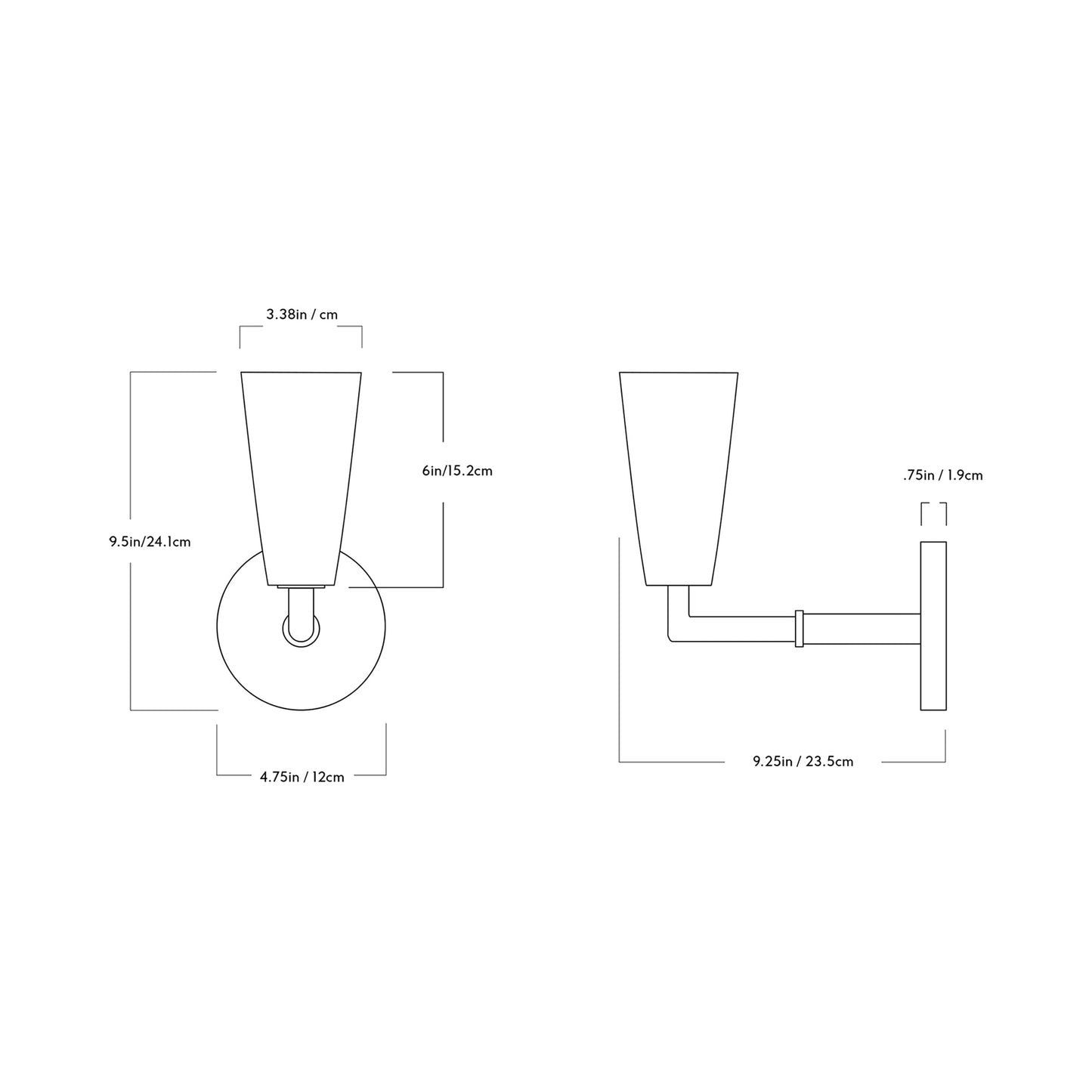Grace Wall Light - line drawing.