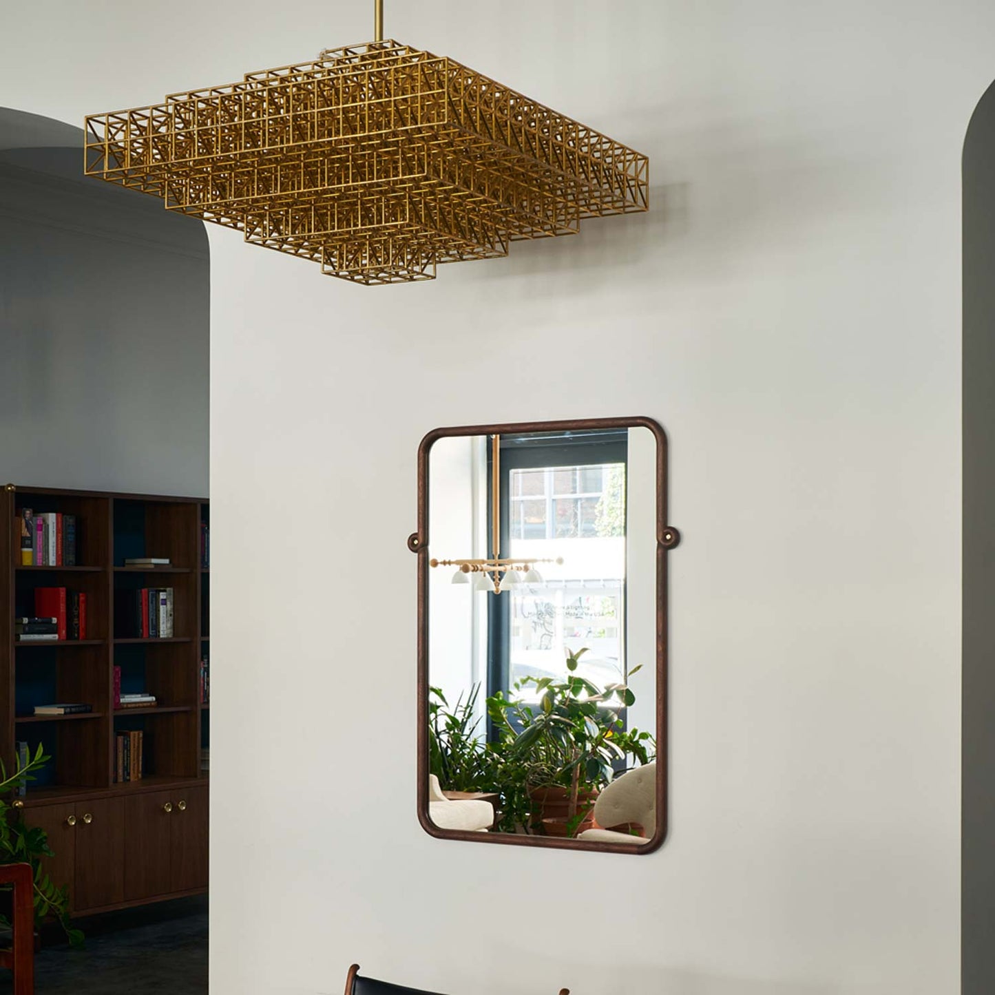 Gridlock LED Chandelier in living room.