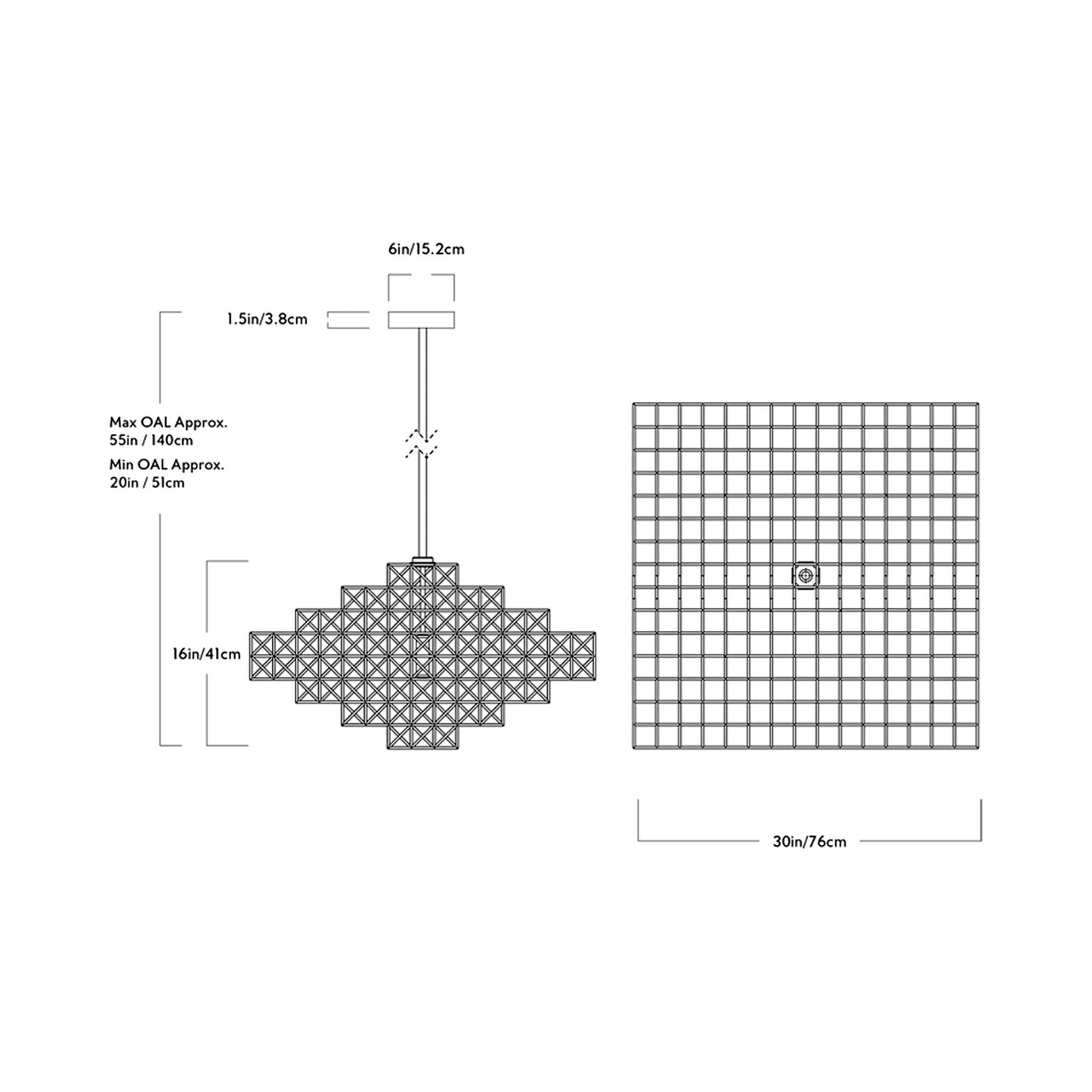Gridlock LED Chandelier - line drawing.