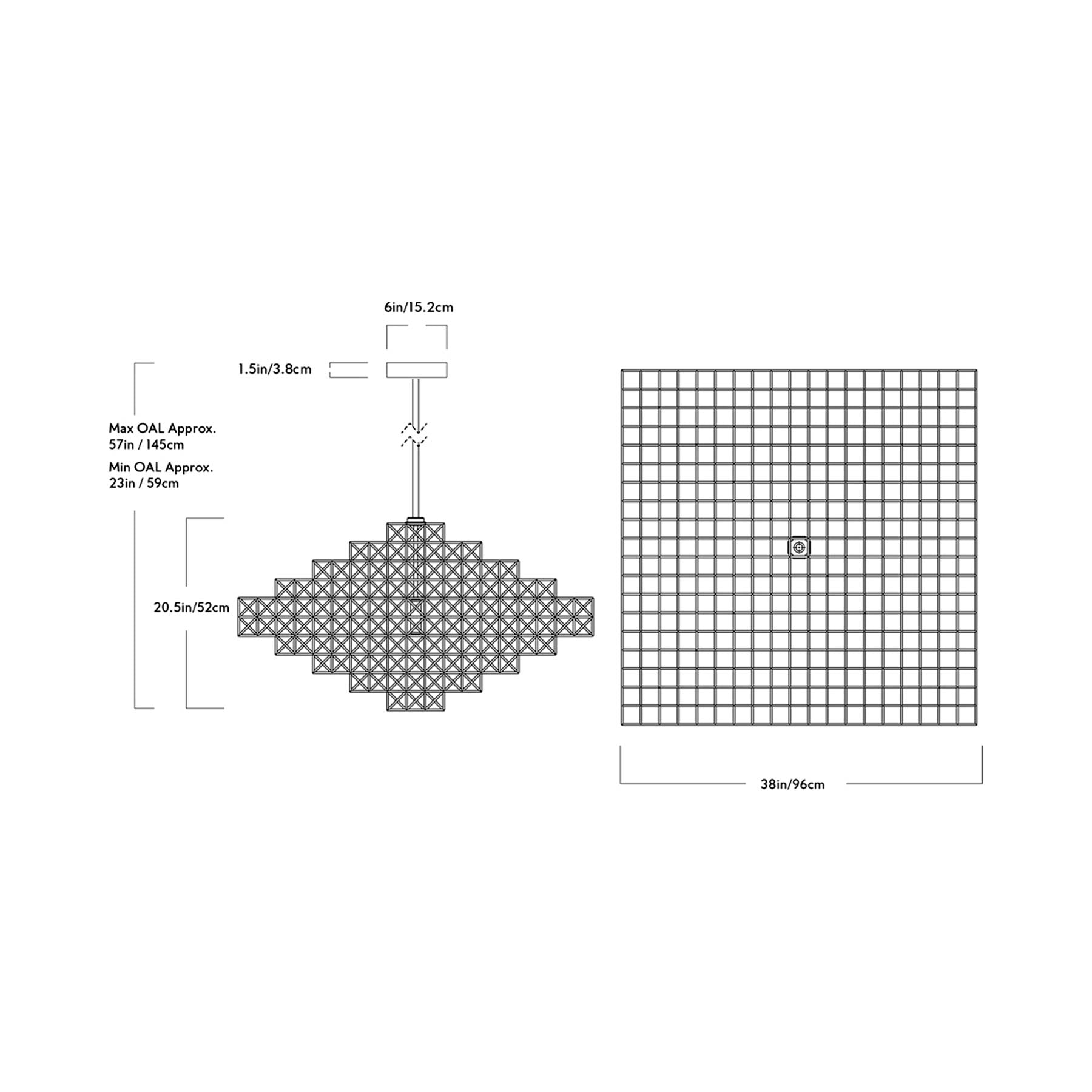 Gridlock LED Chandelier - line drawing.