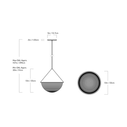 Half and Half Hemisphere Pendant Light - line drawing.