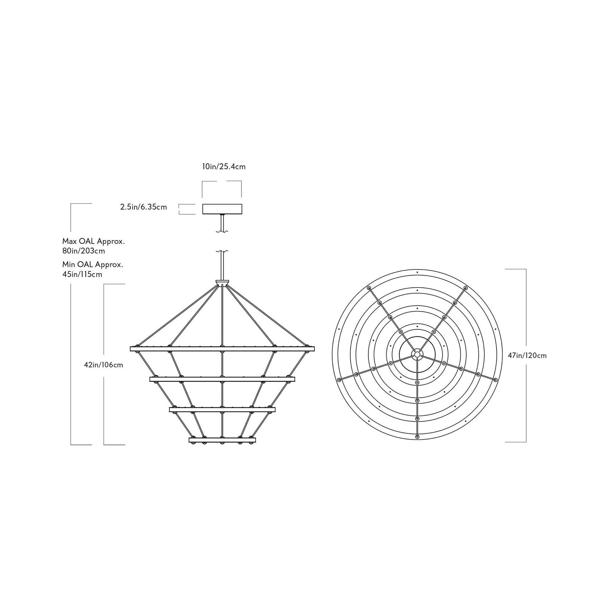 Halo LED Chandelier - line drawing.