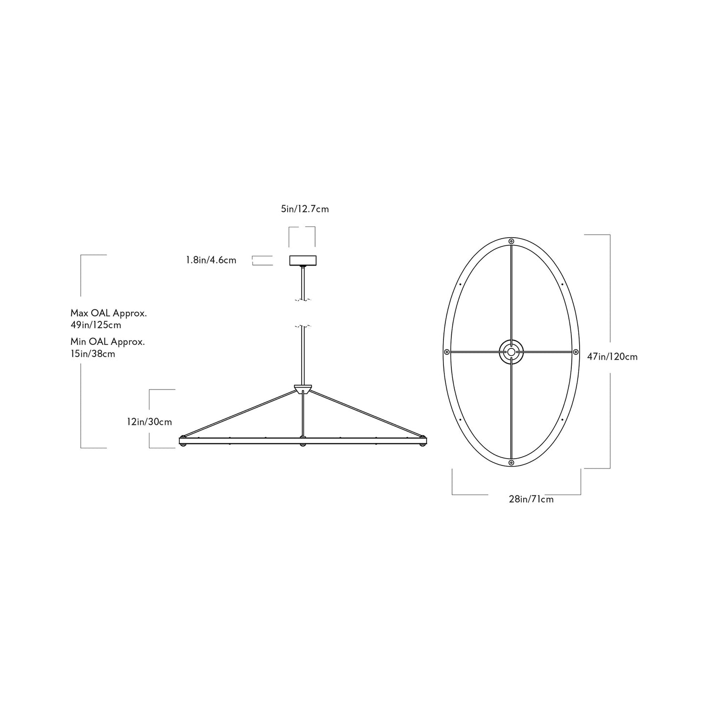Halo Oval LED Pendant Light - line drawing.