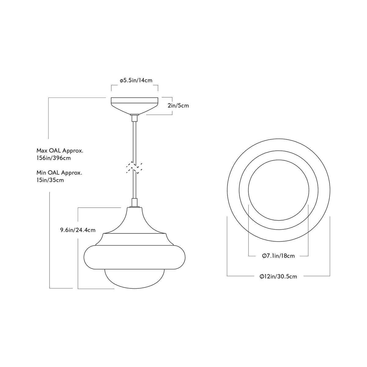 Humboldt LED Pendant Light - line drawing.