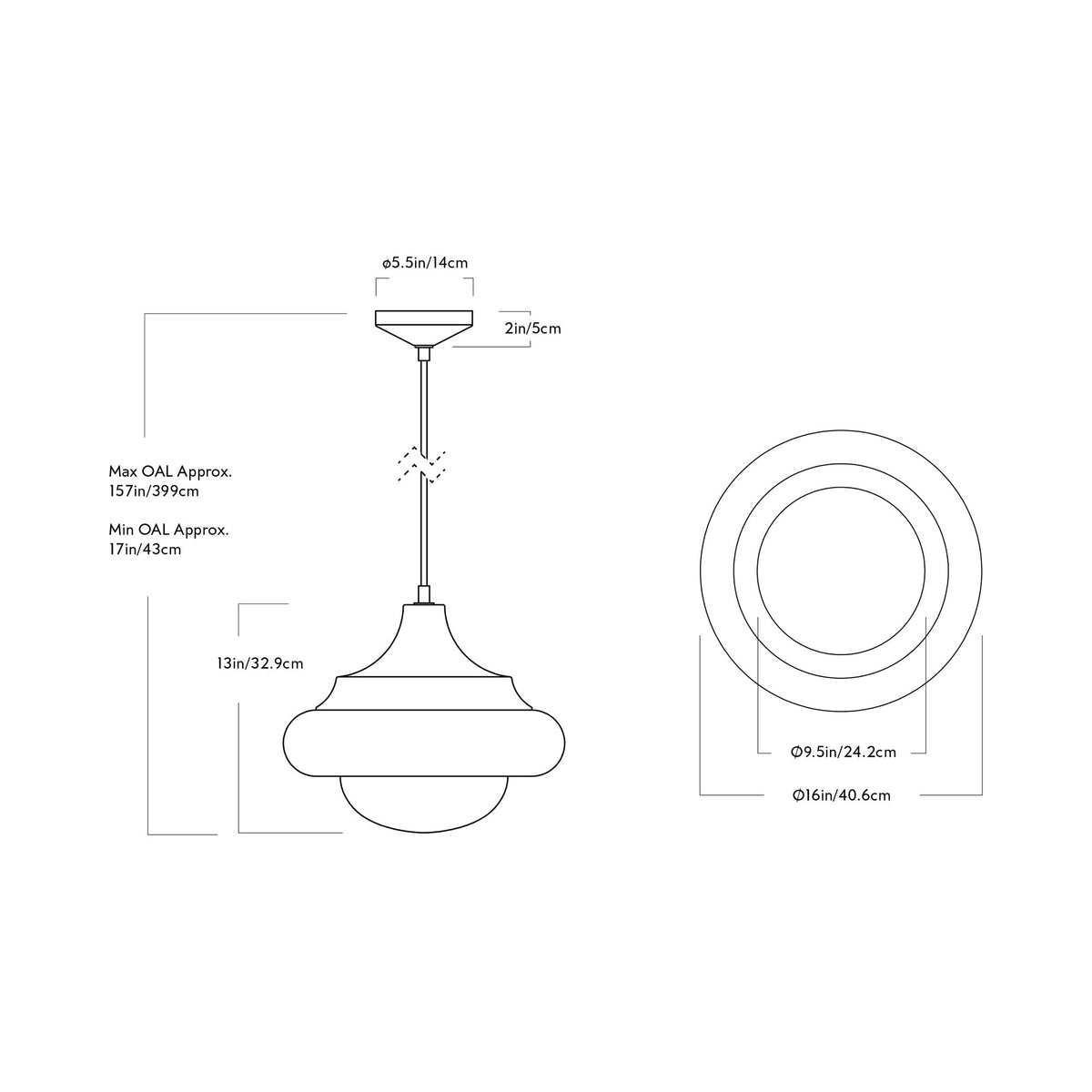 Humboldt LED Pendant Light - line drawing.