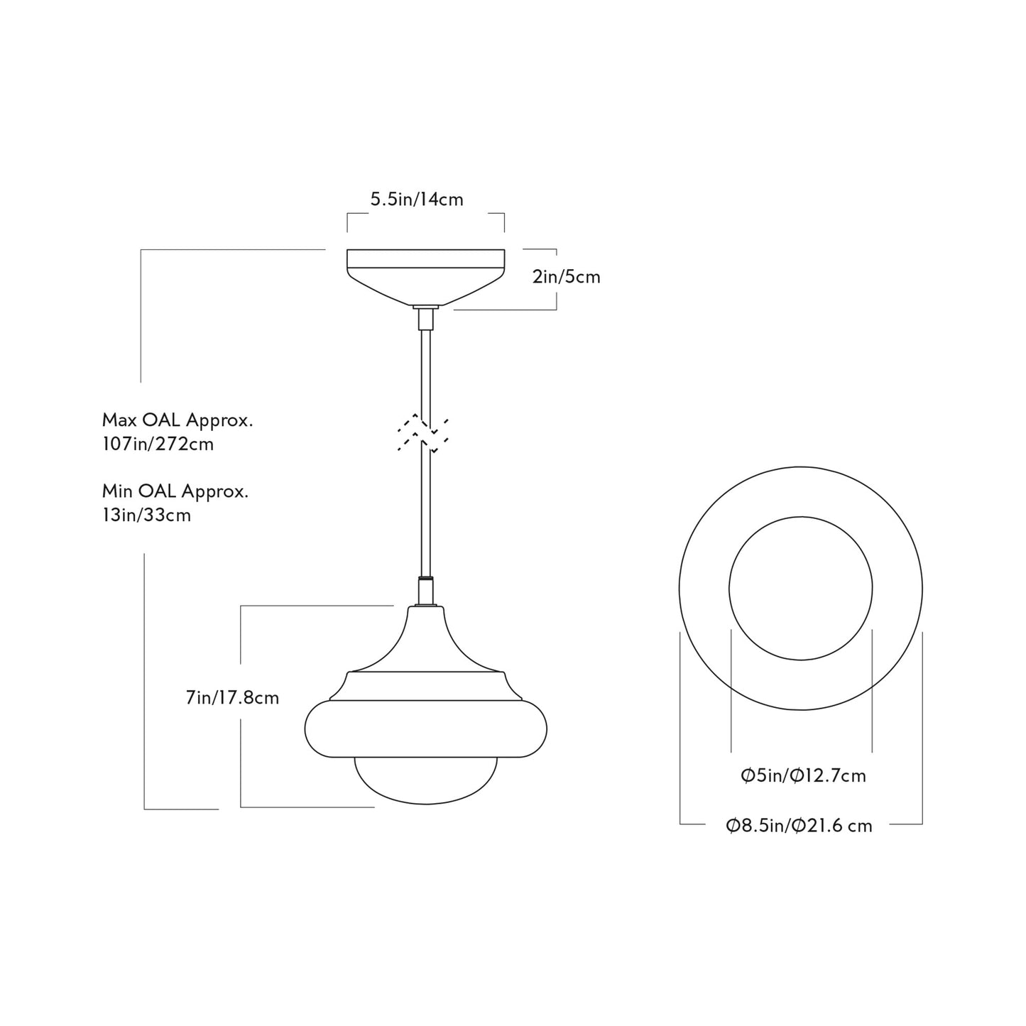Humboldt LED Pendant Light - line drawing.