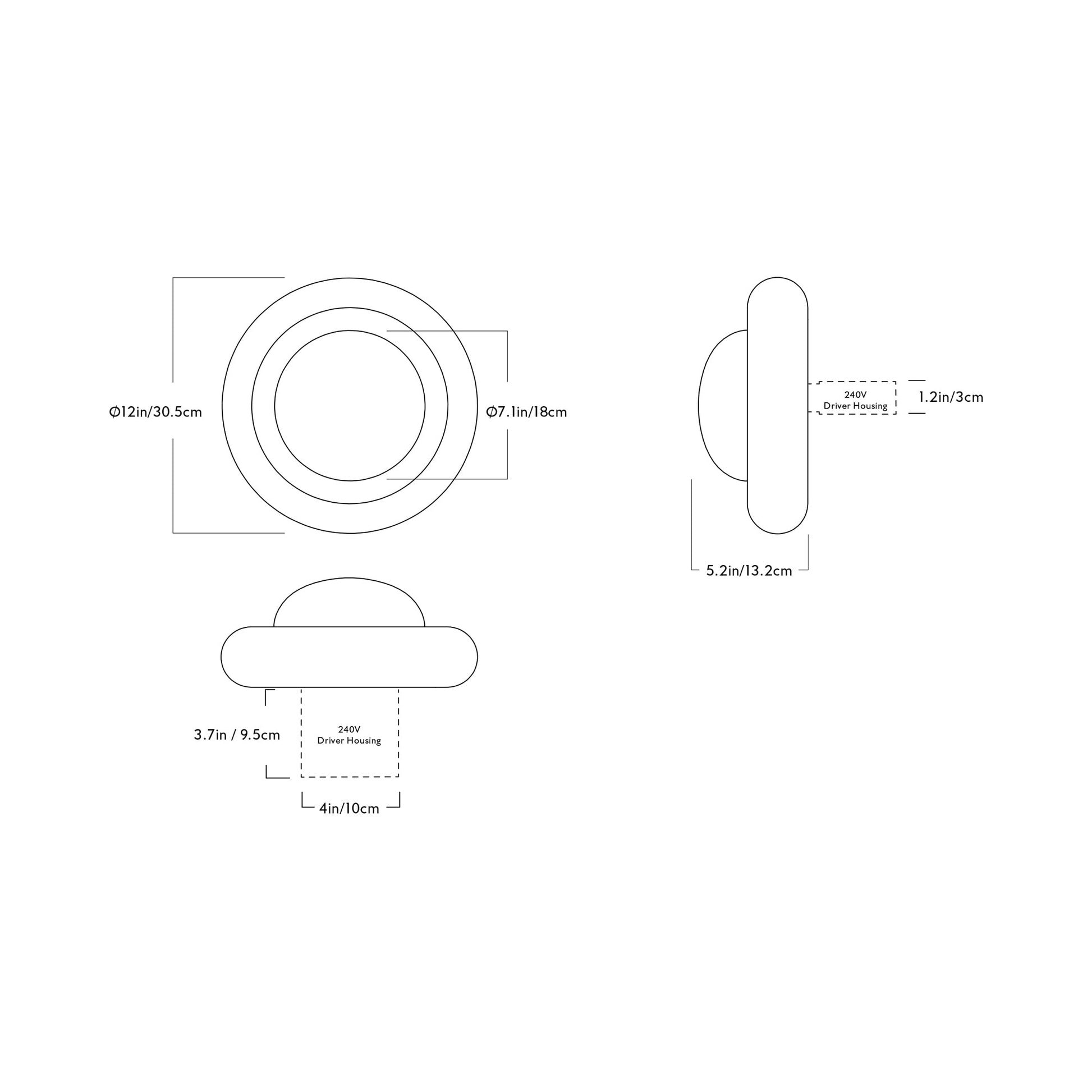 Humboldt LED Wall Light - line drawing.