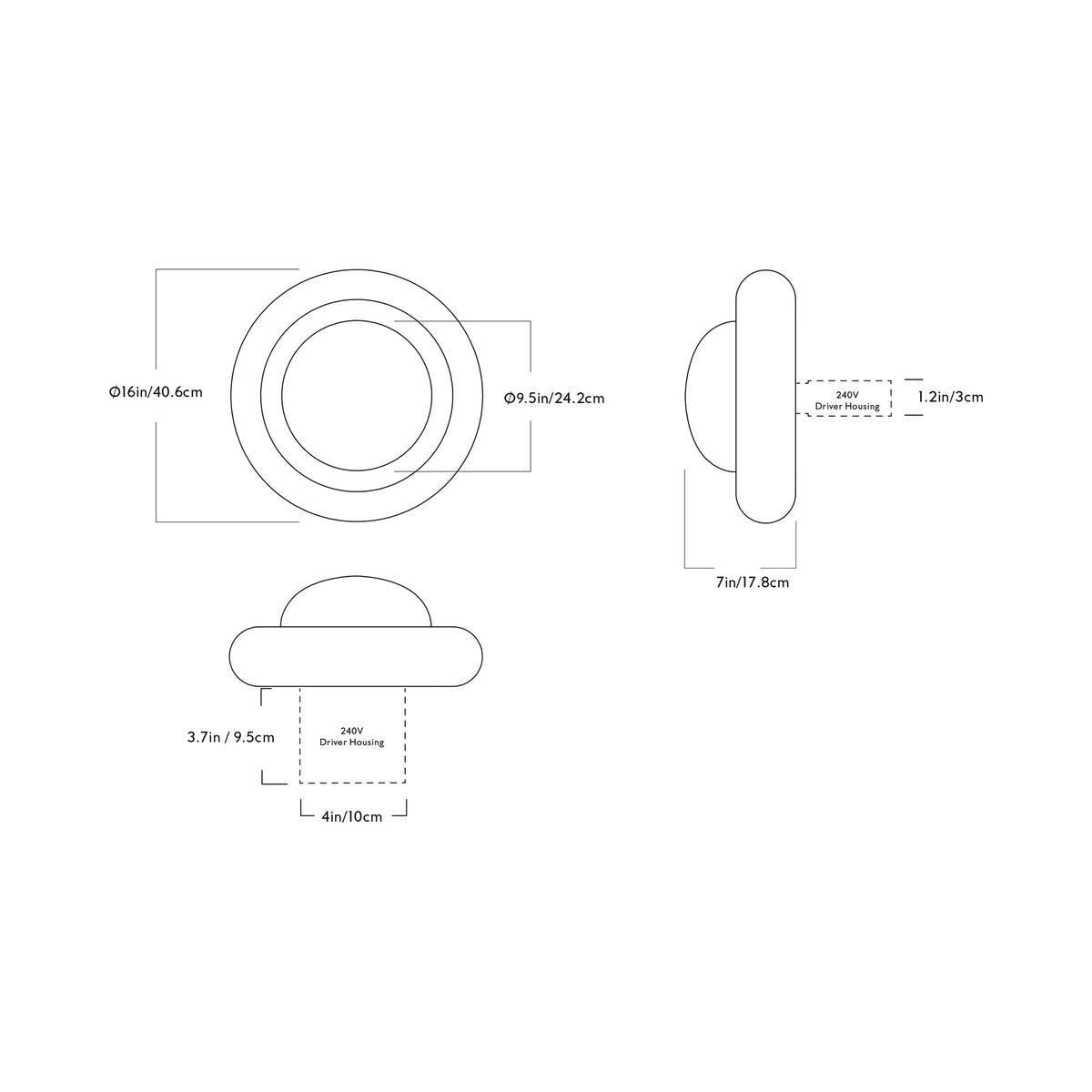Humboldt LED Wall Light - line drawing.