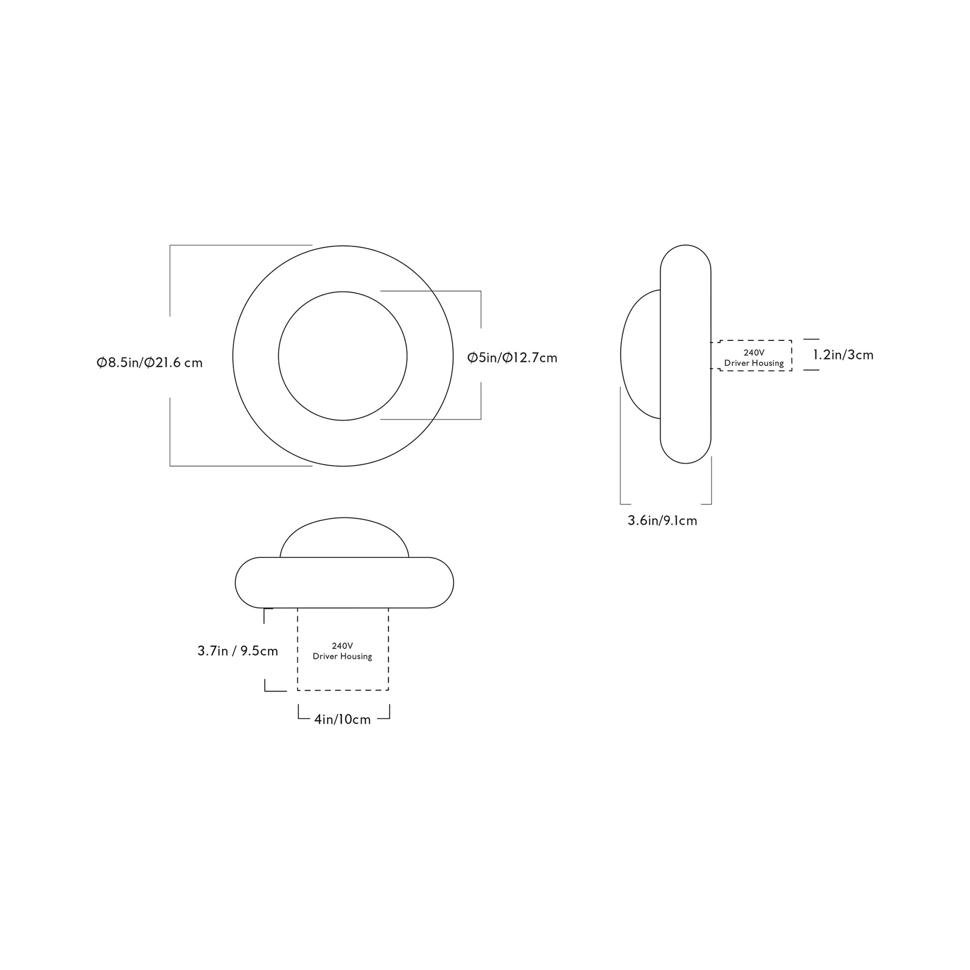 Humboldt LED Wall Light - line drawing.