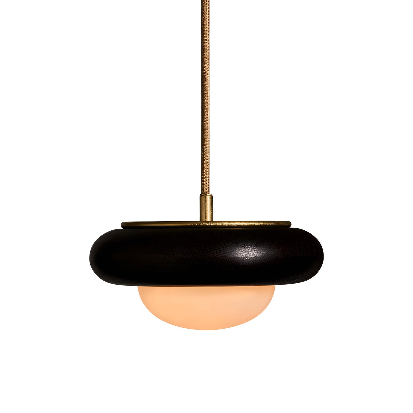 Humboldt Round LED Pendant Light in Ebonized Oak.