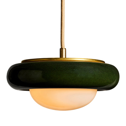 Humboldt Round LED Pendant Light in Royal Green Ceramic (16-Inch).