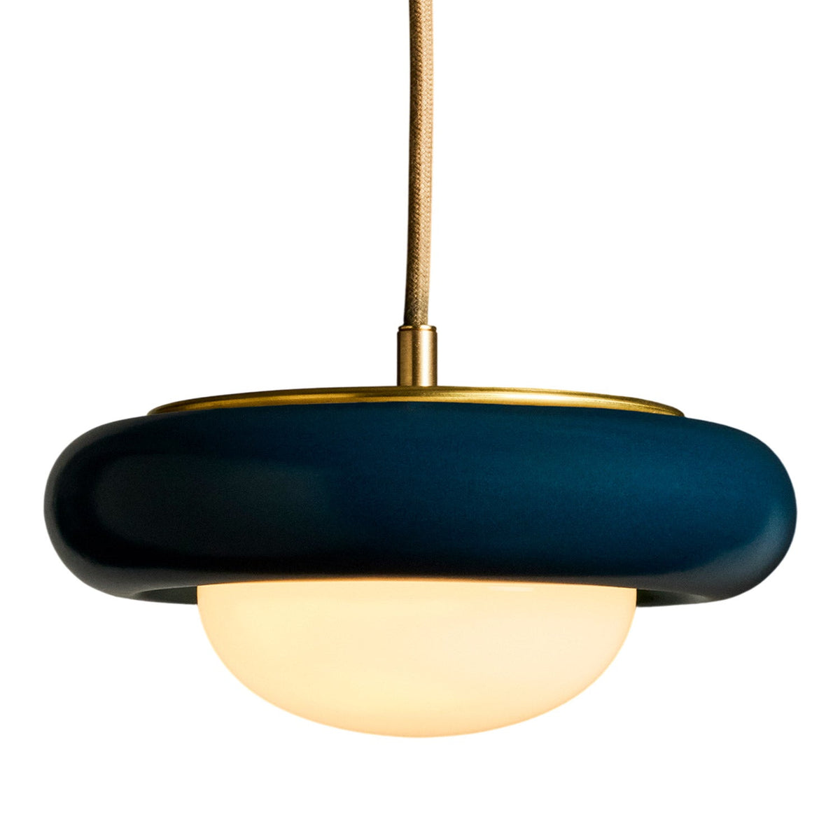 Humboldt Round LED Pendant Light in Harbor Blue Ceramic (16-Inch).