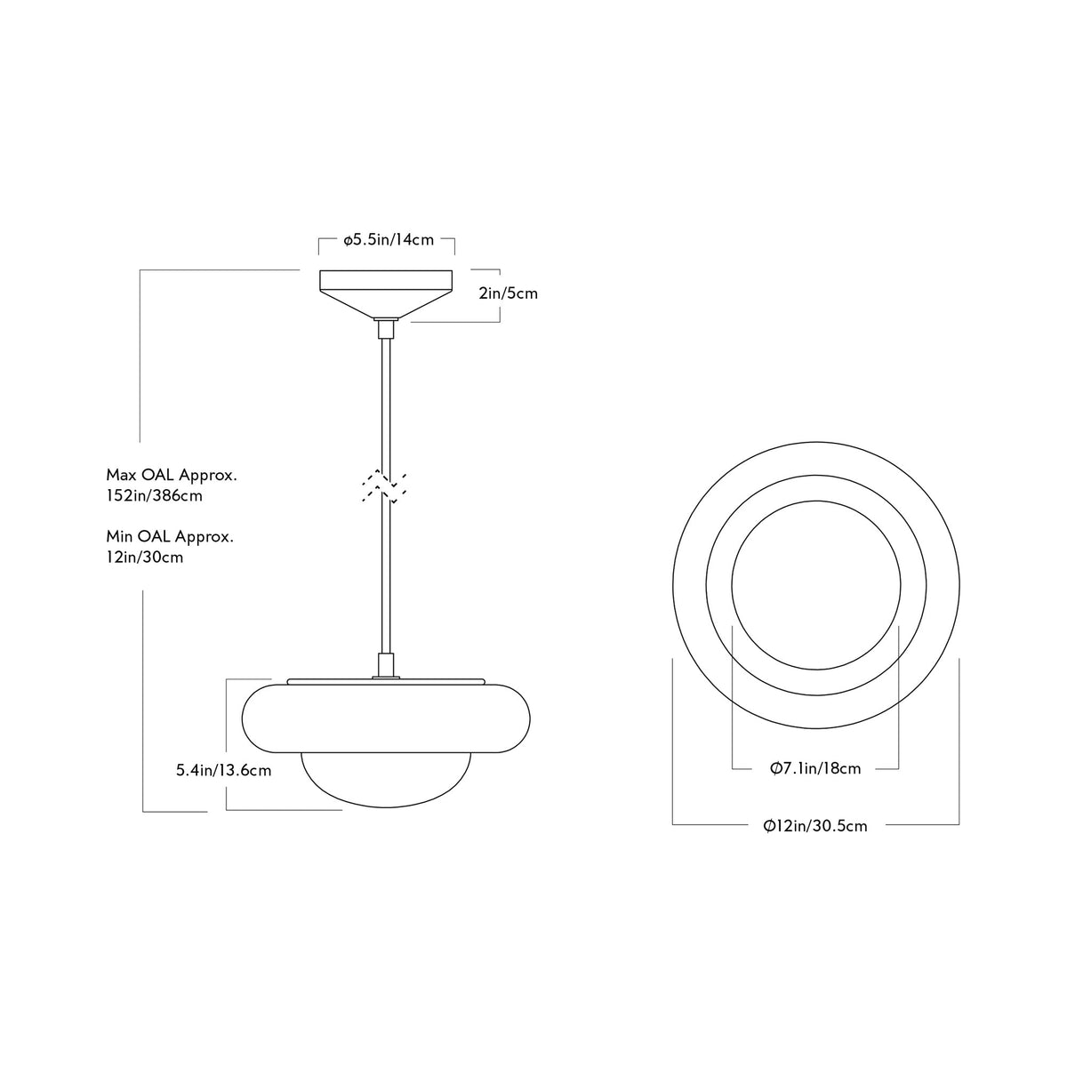 Humboldt Round LED Pendant Light - line drawing.