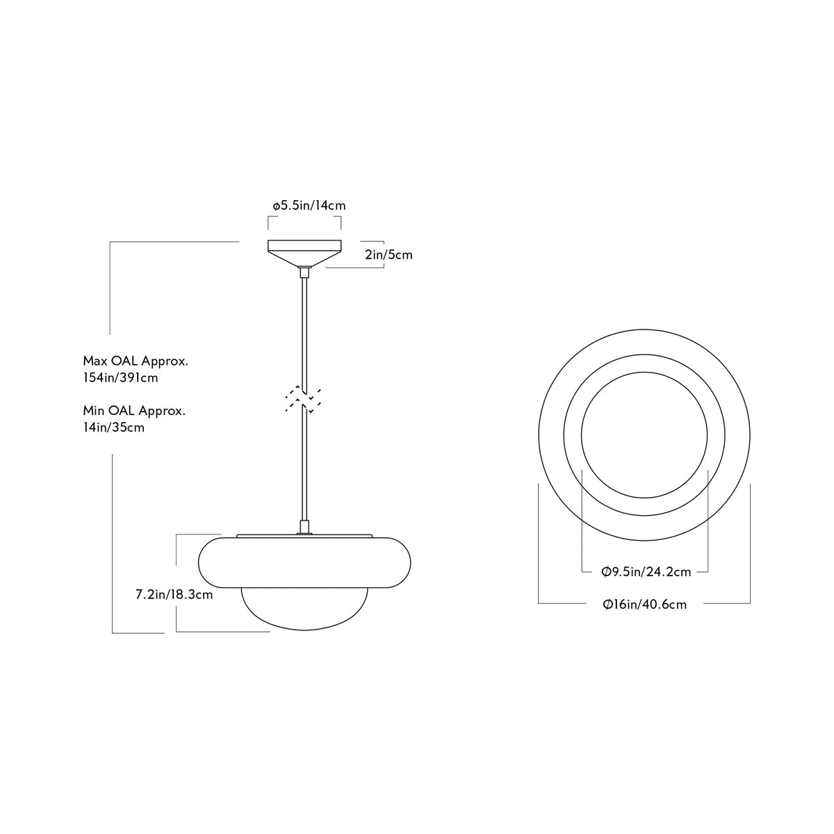 Humboldt Round LED Pendant Light - line drawing.