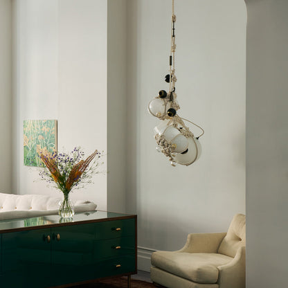 Knotty Bubbles Barnacles Chandelier in living room.