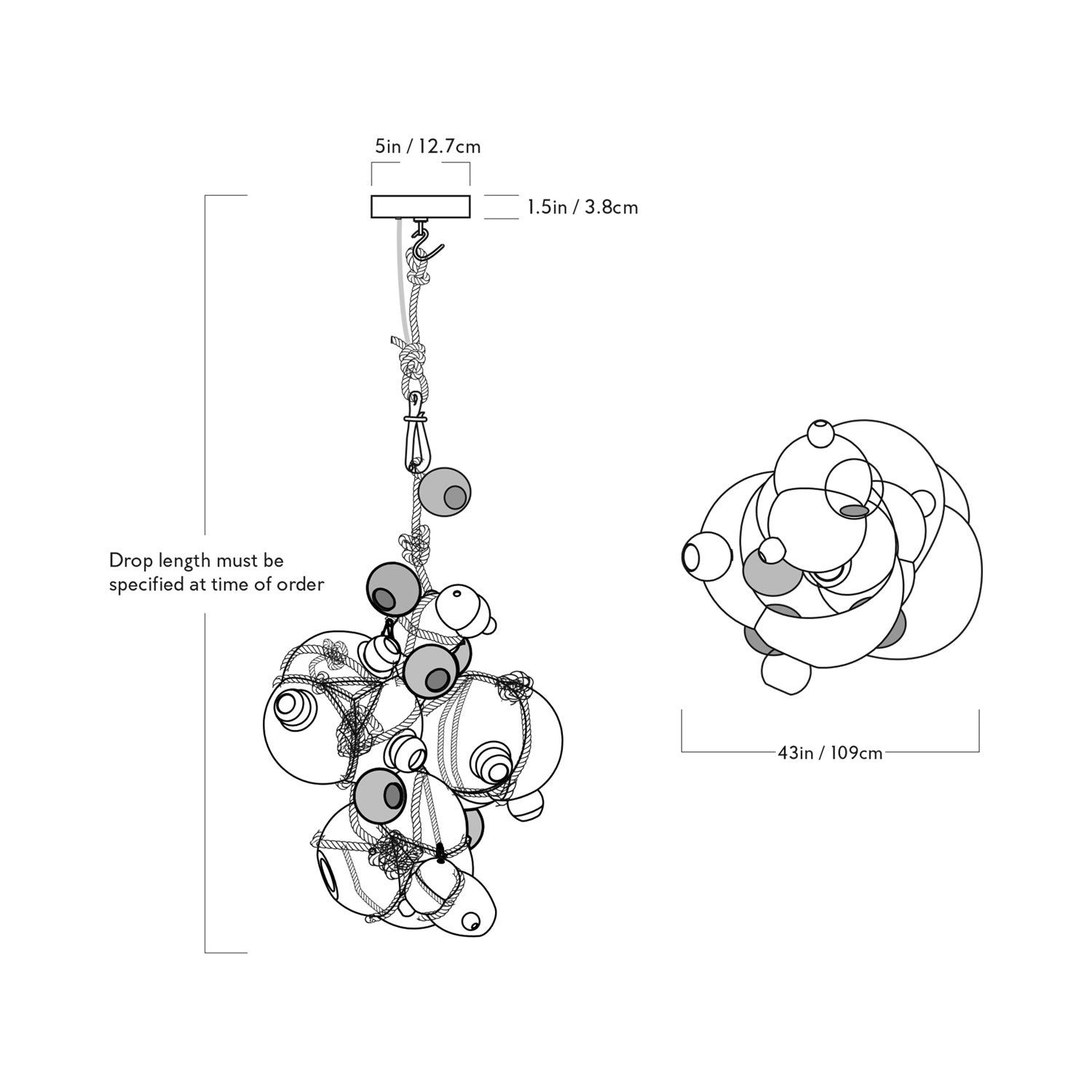 Knotty Bubbles Barnacles Chandelier - line drawing.
