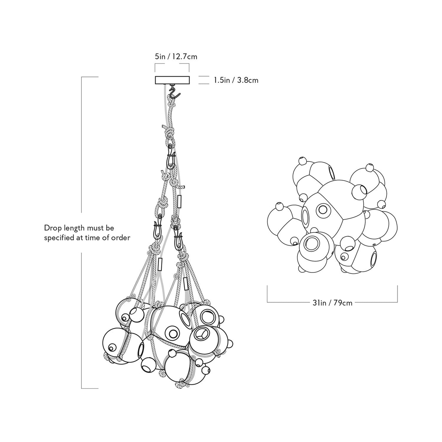 Knotty Bubbles Chandelier - line drawing.