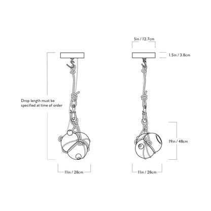 Knotty Bubbles Pendant Light - line drawing.